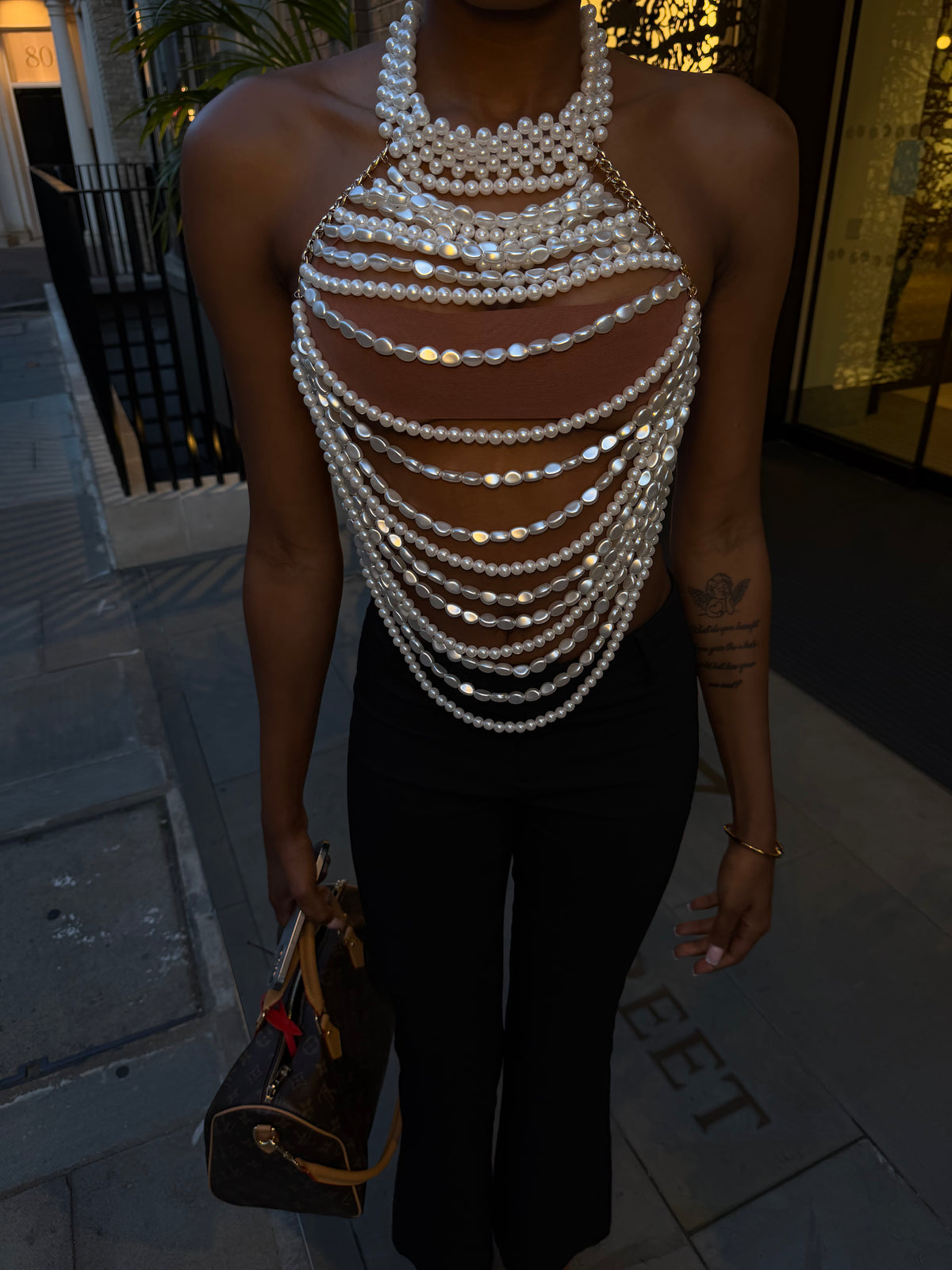 Lara Pearl Halter Neck Chain Top